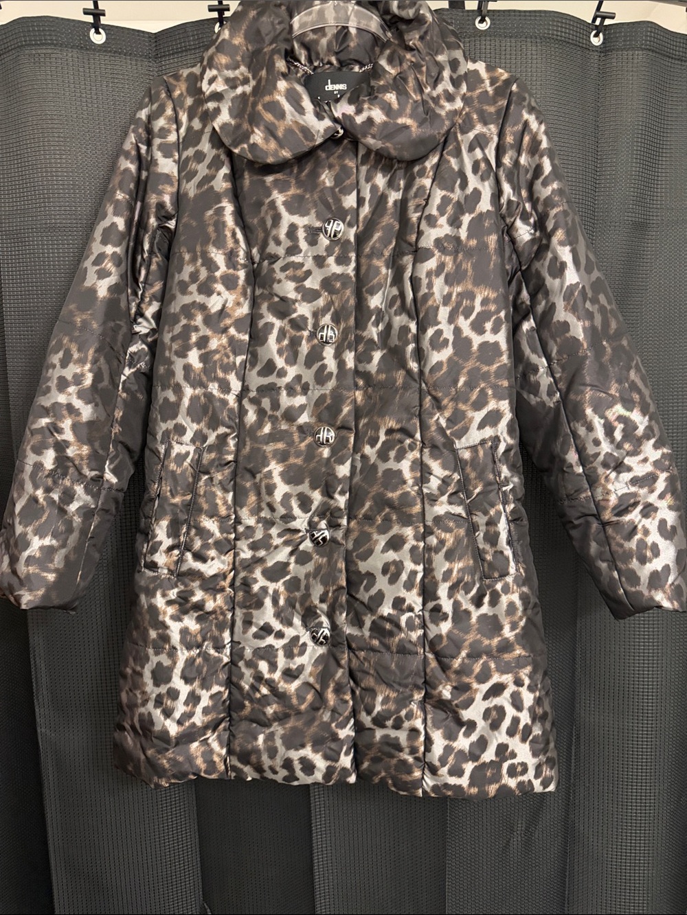 Dennis Dennis Basco Gray Leopard Coat Sz XXS